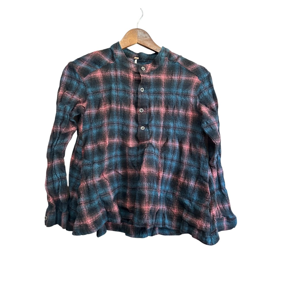 Free People Women's XS Plaid Wool Blend Button Front Top Blouse